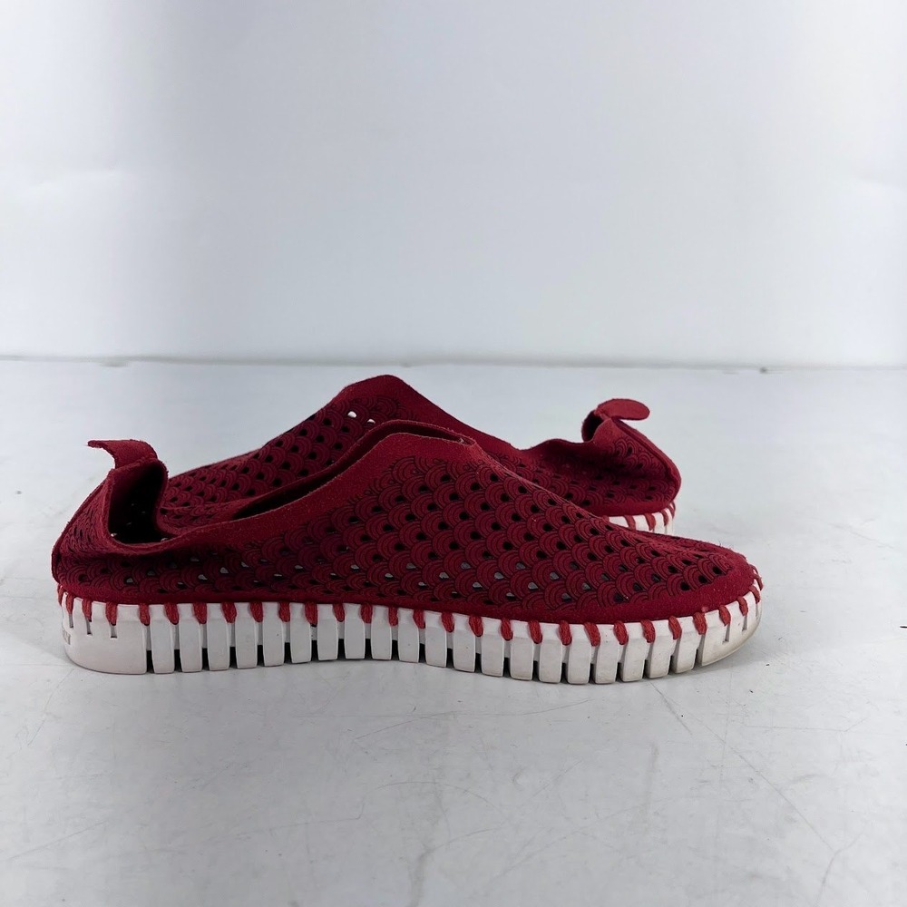 Ilse Jacobsen Tulip 139 Red Laser Cut Slip On Loafers Shoes Womens 36